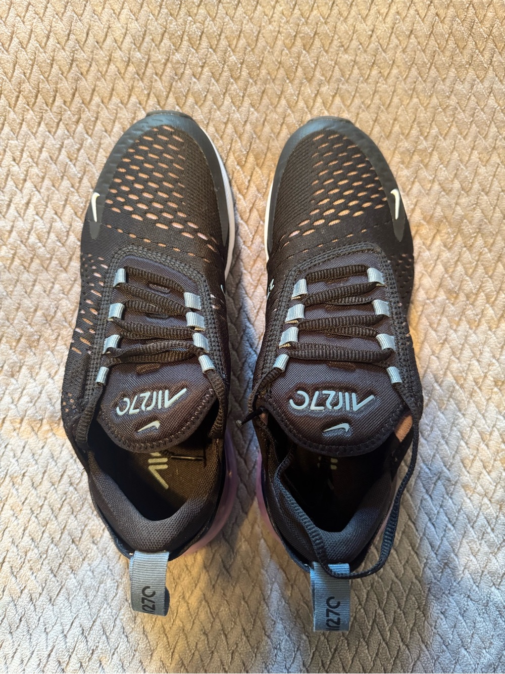 Nike Air Max 270 Black and Purple Slip-On Mesh Running Shoes - Womens